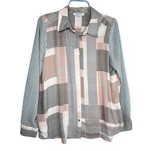 Rose + Olive Multicolor Button-Up Blouse - Size L